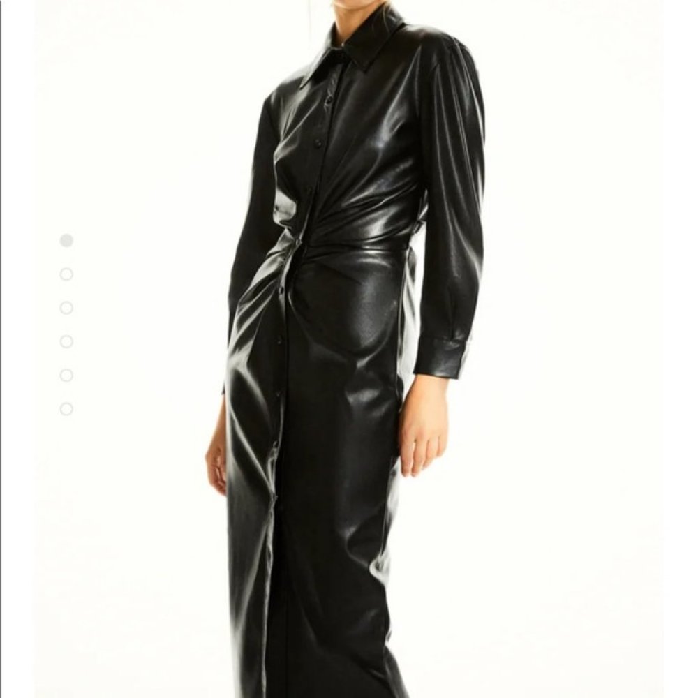 Zara Black Faux Leather Shirt Dress 2021 2969/288